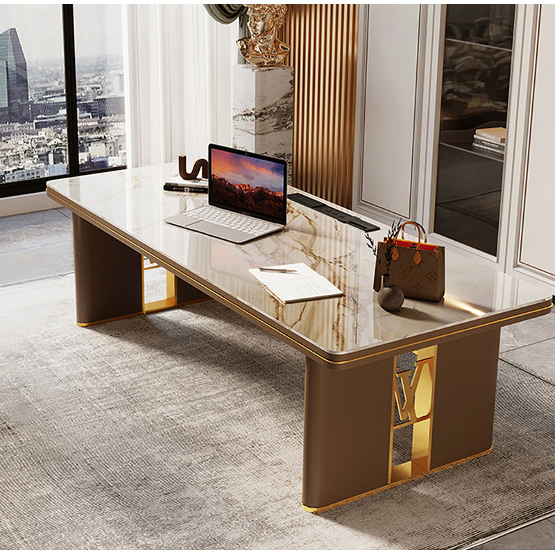 Bureau de table léger en pierre frittée de luxe italien, H 29,5 po x l 70,9 po x P 31,5 po
