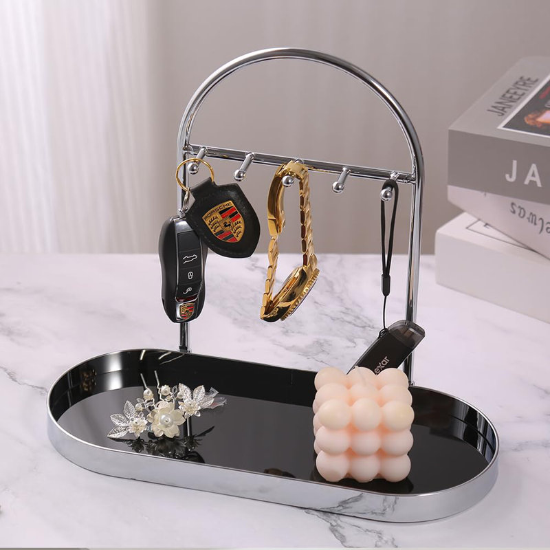 Support à bijoux en métal et plateau porte-clés avec base en acrylique, porte-clés et plateau à bijoux