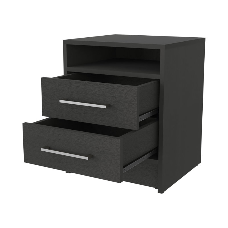 Nightstand, Two Drawers, Concealed Shelf, Black
