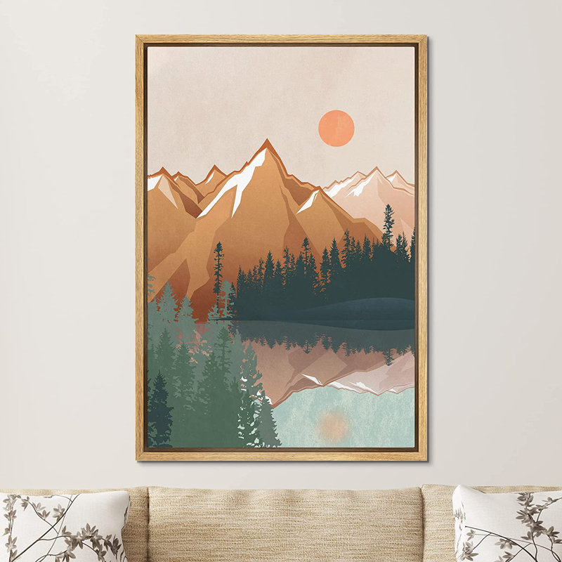 «Pastel SunMountain Forest Lake Nature - Floater Frame», impression sur toile, H 24 po x l 16 po x P 1,5 po, Naturel