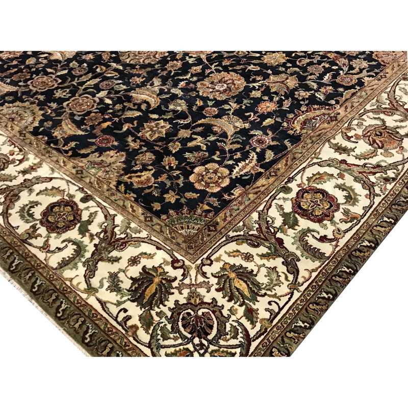 Tapis noir et brun de haute qualité noué à la main
