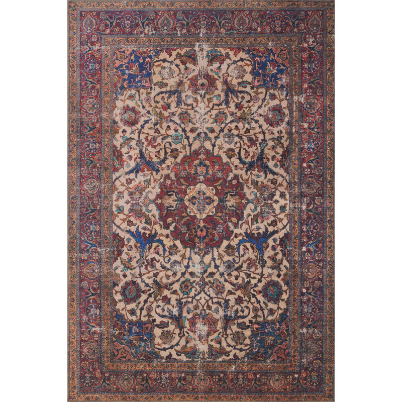 Oriental Sand/Red/Blue Area Rug, Rectangle 2'3" x 3'9"