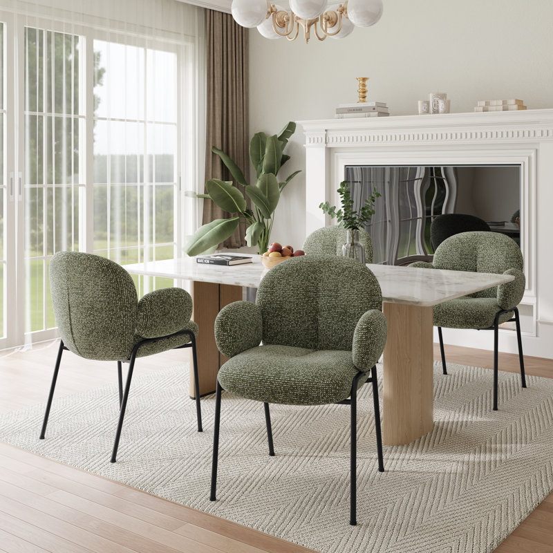 Anston 46cm H Linen Upholstered Metal Armchair, Green Linen, 4