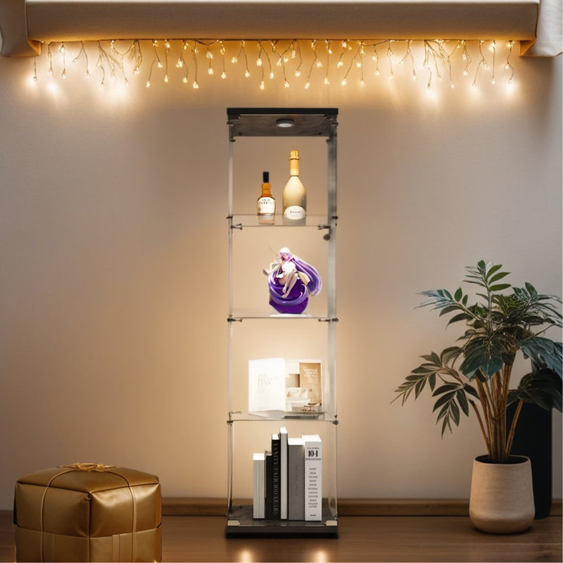 Vitrine noire en verre avec quatre tablettes
