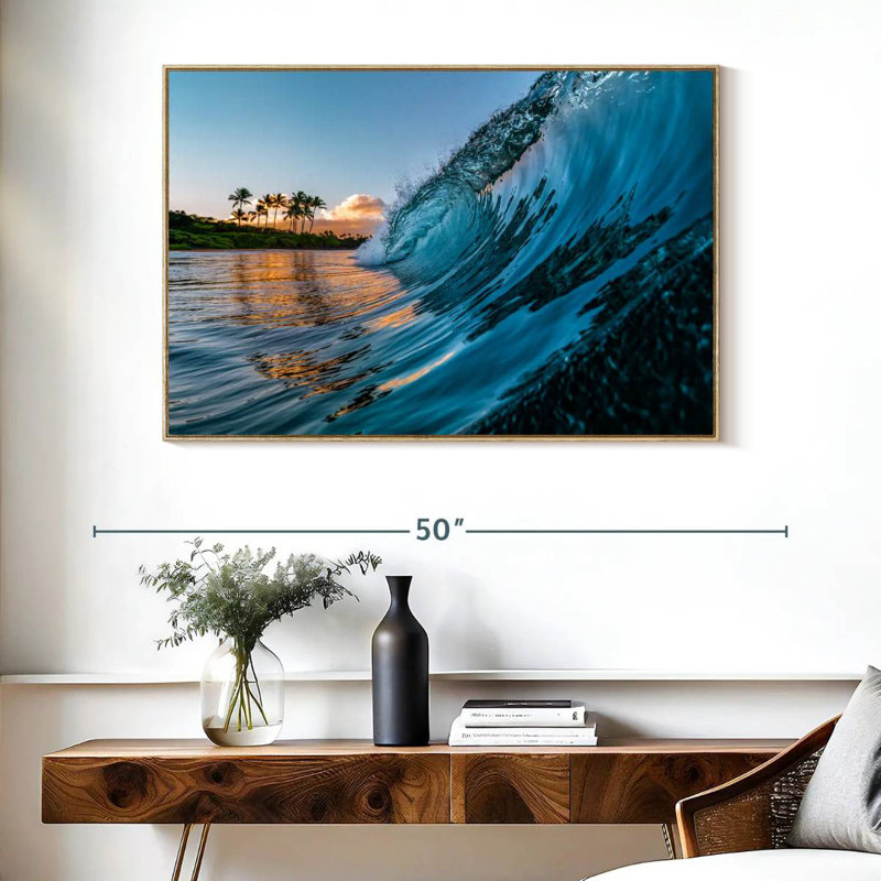 Vague du matin, Cadre flottant en bois naturel, 40 po x 27 po