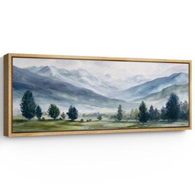 Serene Mountain Valley with Pines and Misty Peaks Scenic Landscape Wall Decor Extra Large Pictures Framed Canvas Print Wall Art
