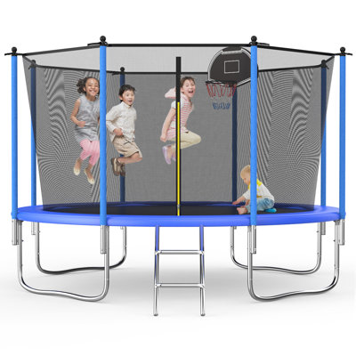 SENCHO GINSYTALIOR 10FT Trampoline for Kids, Recreational Trampoline for Adults, Large Capacity Fitness Trampoline with Basketball Hoop