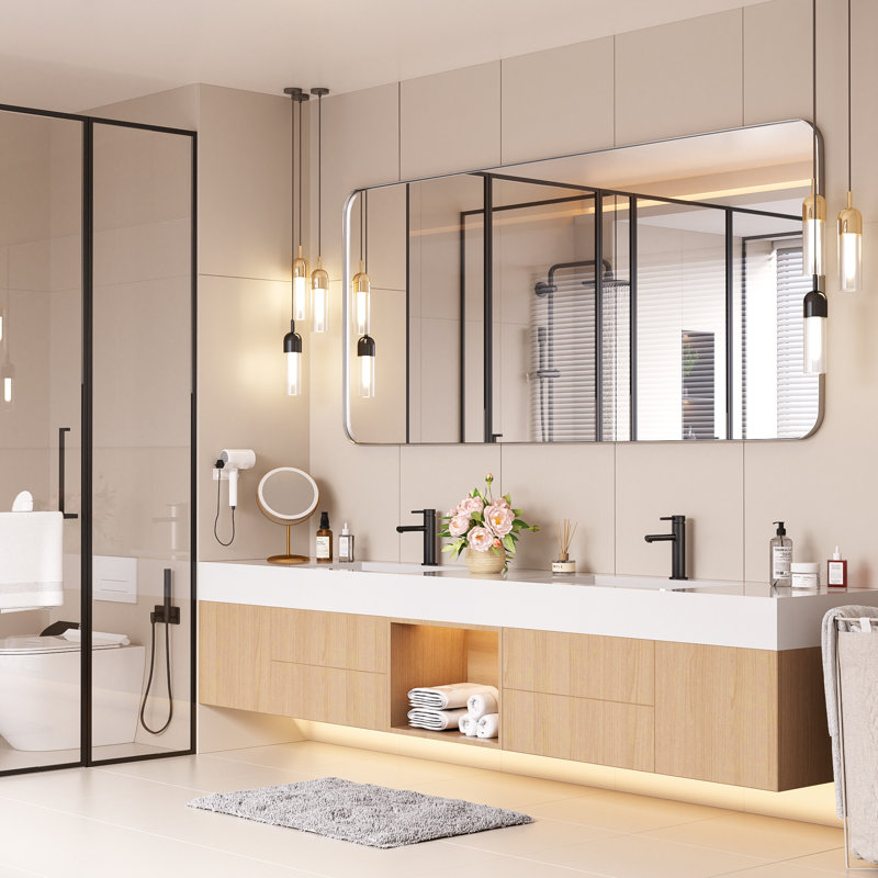 Cozy Design Tempered Glass Framed Wall-Mounted Bathroom Vanity Mirror, Silver, 32" x 72", Rectangle