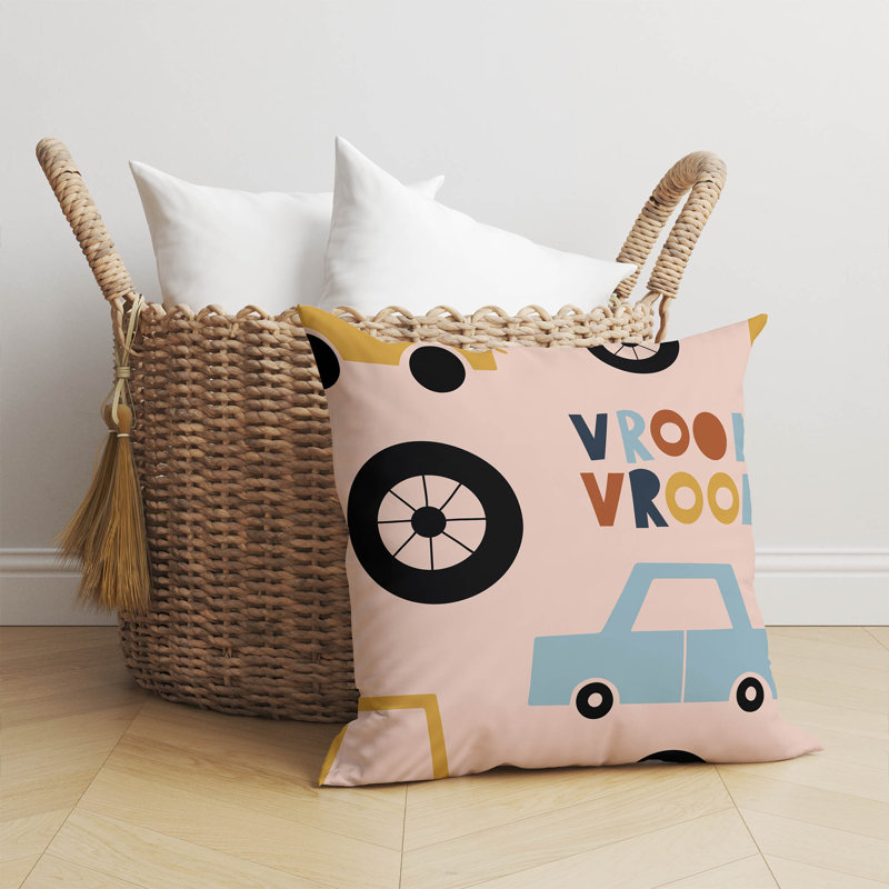 Coussin Vroom, H 16 po x l 16 po, Rose/ or/ orange