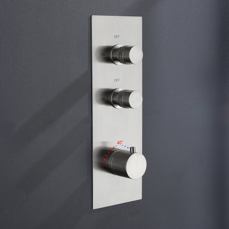 Système de douche complet thermostatique de luxe avec valve brute, Nickel brossé