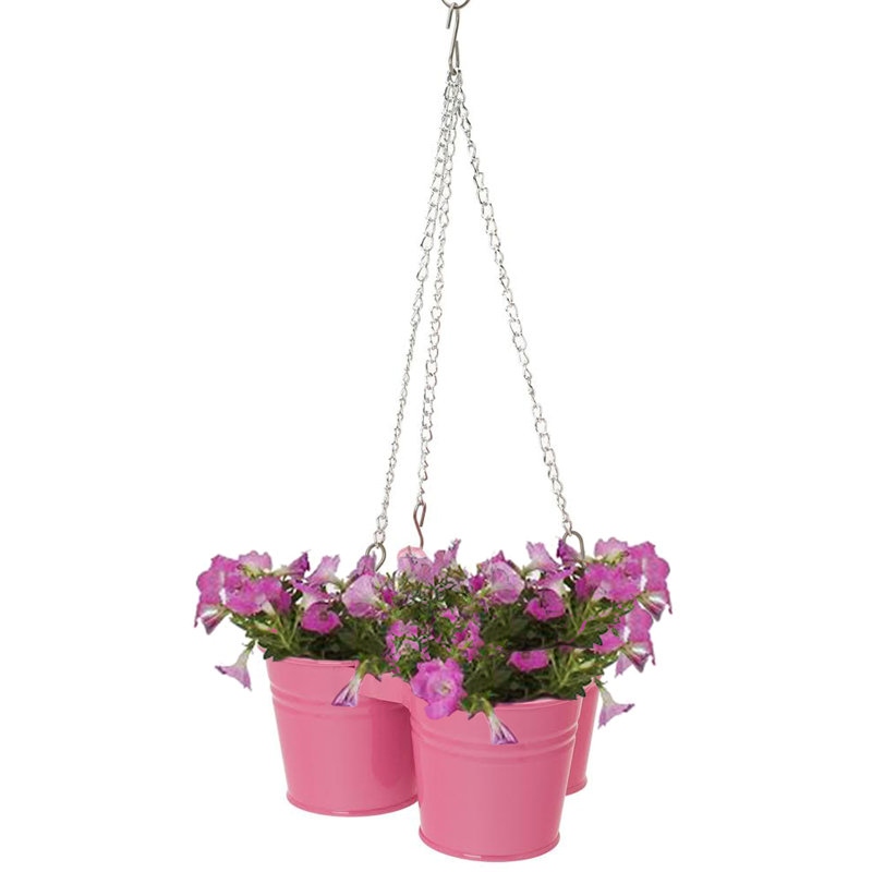 Pot à fleurs en acier galvanisé Khinvasara, H 24 po x l 7 po x P 7 po, Rose vif