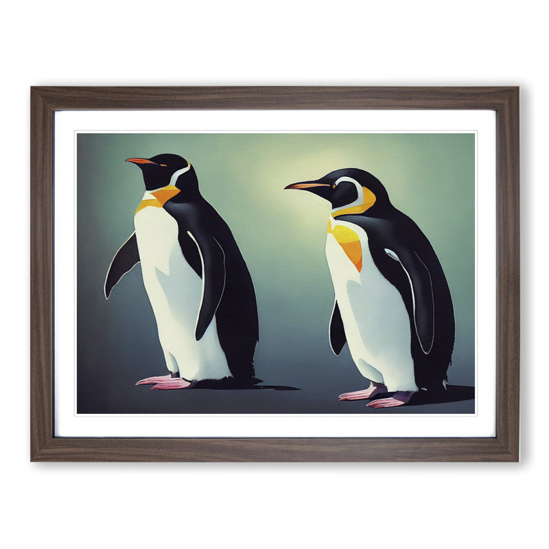 Friendly Penguins - Single Picture Frame Print, 46cm H x 64cm W x 2cm D, Walnut Framed