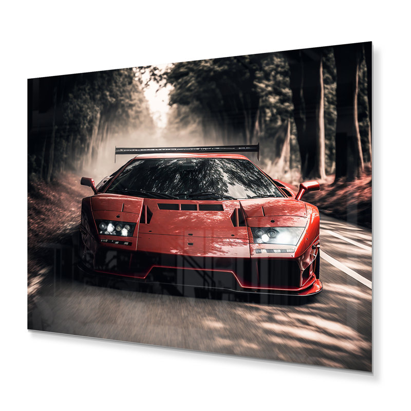 Décoration murale rouge italienne de course de voiture de sport Lambo, H 16 po x l 32 po x P 1 po