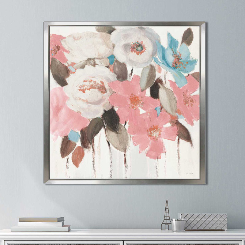 «Spring Promise of Giverny I», reproduction de peinture acrylique, H 39,5 po x l 39,5 po x P 2 po, Cadre flottant argent