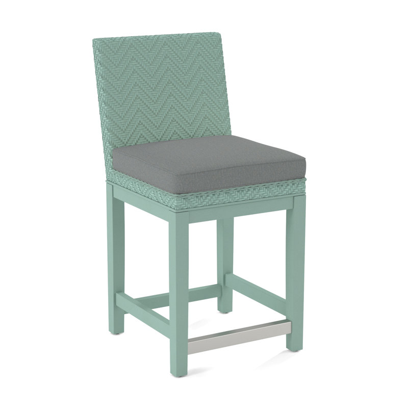 Upholstered Stool, Light Blue Performance Fabric; 0851-55, Black Finish