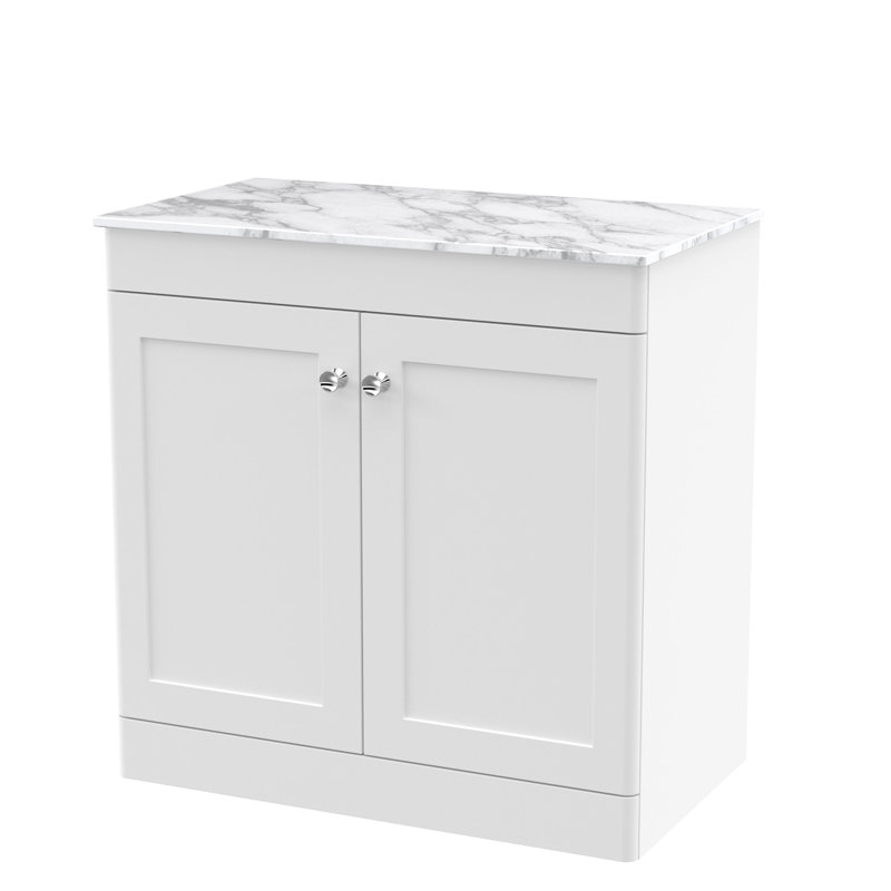 Classique Bathroom Vanity, Satin White, 81cm W, Carrara Marble