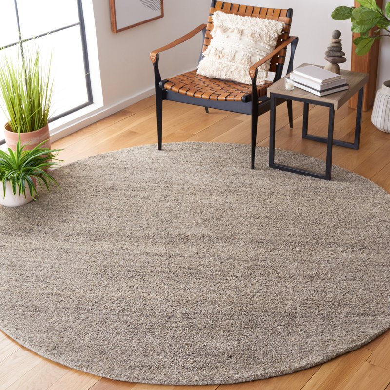 Tapis gris clair en laine / coton et autres fibres touffeté à la main Himalaya, Rond 7 pi