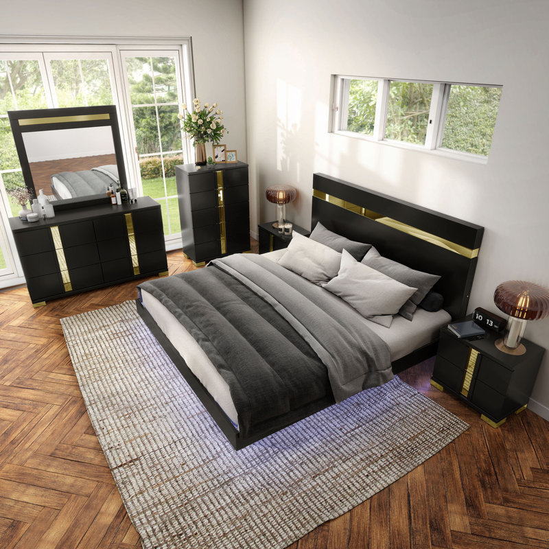 Ensemble de chambre à coucher 6 pièces Clemson, Grand, Noir
