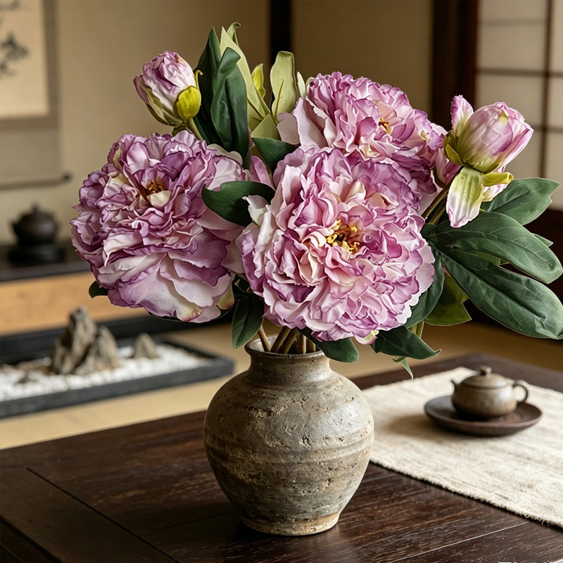 Ensemble de 5 tiges de pivoines artificielles réalistes, de fausses pivoines avec boutons pour le mariage, la maison et le centre de table