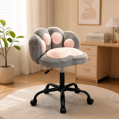 Chaise de bureau pour ados, chaise d'étude pivotante en tissu sherpa avec dossier ergonomique à pétales et roulettes silencieuses, idéale pour les devoirs, les études en ligne et la chambre d'ado.