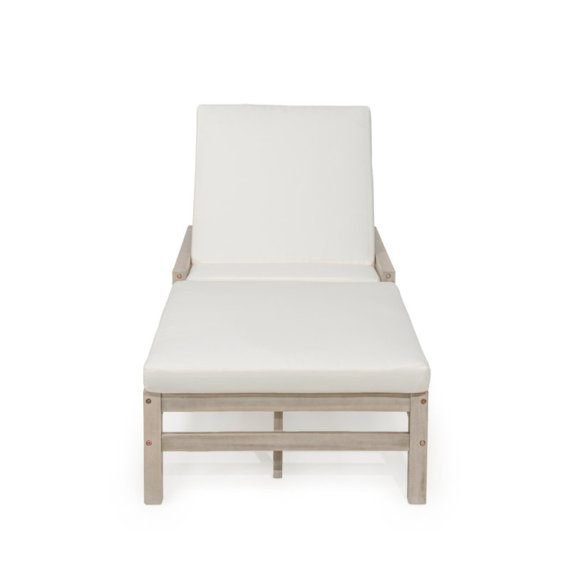 Chaise longue de patio réglable à 5 positions en bois massif et coussins épais, Gris, 2