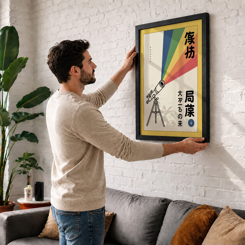 Telescope of Discovery Japandi - Framed Print, A2 - 59.4 x 42.0 cm, Unframed