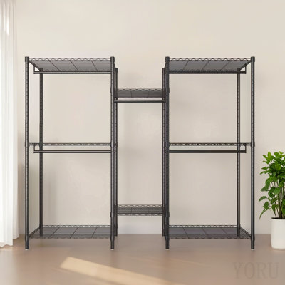 Heavy Duty Garment Rack, Freestanding Closet Organizer, Portable Wardrobe Clothes Rack, Adjustable Wire Shelving Clothes Rack With 8 Adjustable Wire Shelves And 5 Clothes Rails, Black