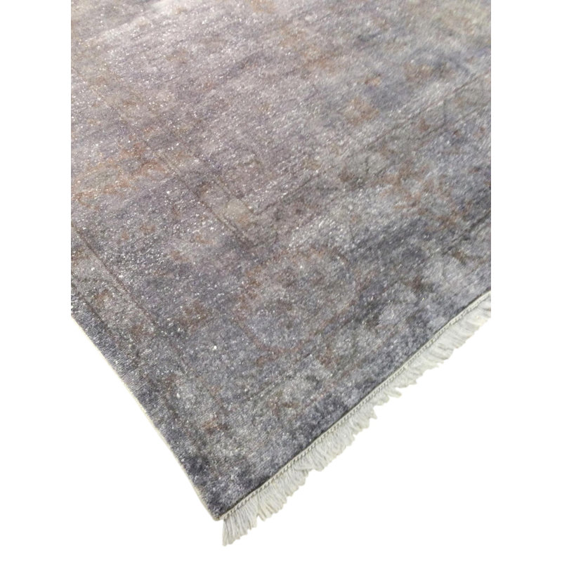 Tapis gris en laine noué à la main Lahore, Rectangle 11 pi 5 po x 11 pi 10 po