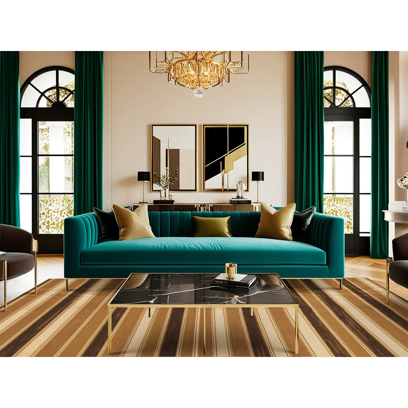  Tapis lavable rayé crème érable, Rond 7 pi