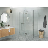 Halo 56 in. x 34 in. x 78 in. 90-degree Fully Frameless Glass Hinged Shower Enclosure