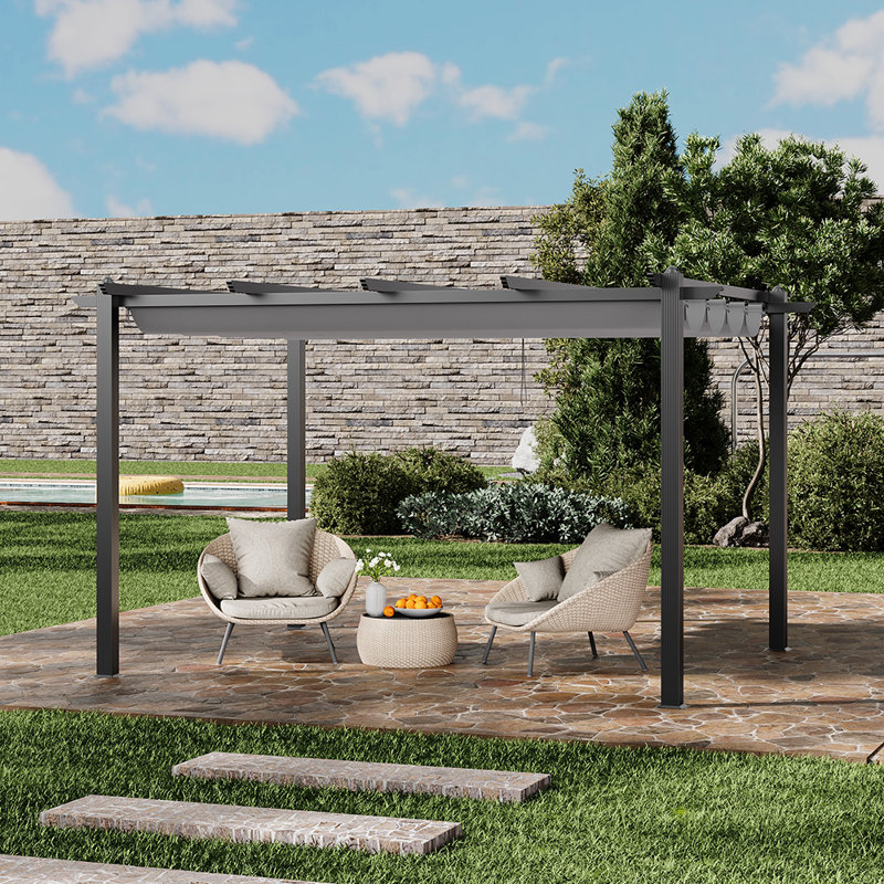 10x20ft Aluminium Pergola with Retractable Roof, 228cm H x 300cm W x 400cm D, Black