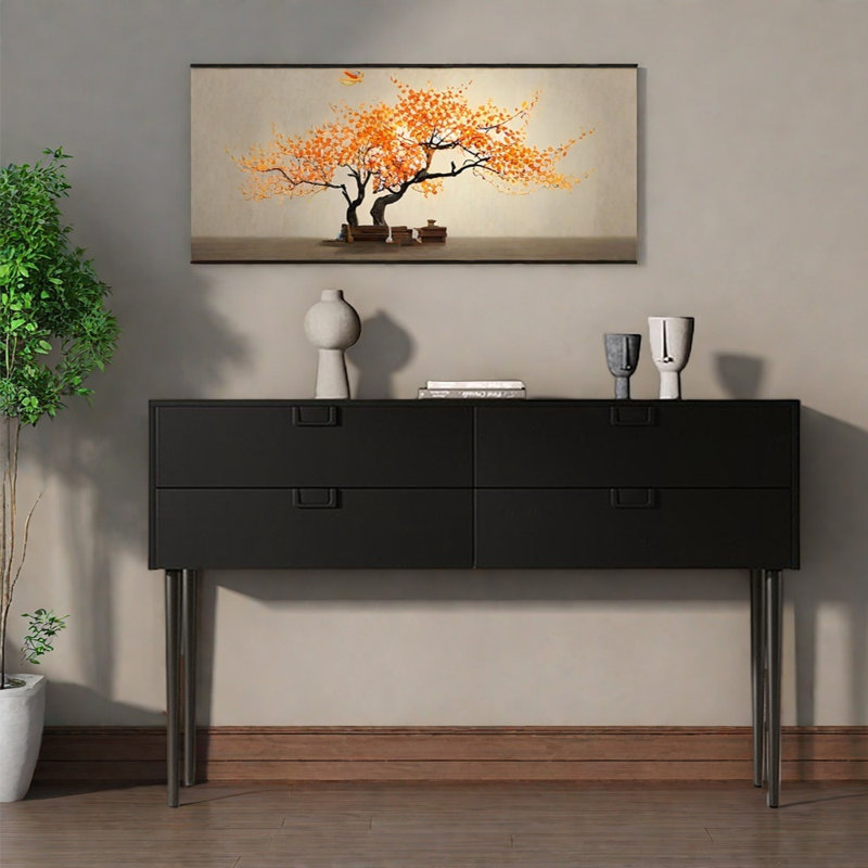 Luxurious Minimalist Black Console Table, 33.5" H x 55.1" W x 15.7" D