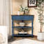 Petite table de coin triangulaire de 33,8 po avec 3 pieds en bois massif, bleu marine et plateau, idéal pour les couloirs de chambre à coucher, assemblage rapide, espaces de sécurité aux bords arrondis, long, fini, coupes de rangement,