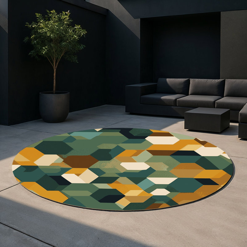 Earth Motif Matrix Indoor And Outdoor Area Rug, Round 5'