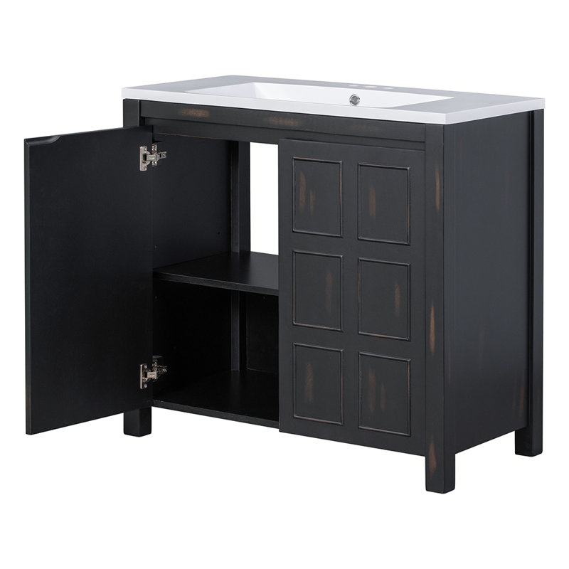 Meuble-lavabo simple 36,01 po avec comptoir en bois massif Raheim