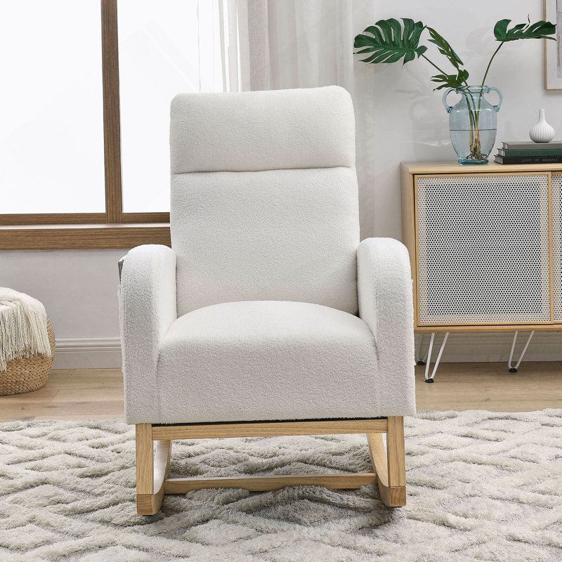 Chaise berçante moderne avec accoudoirs de salon à dossier haut l 27,6 po, Ivoire ivoire