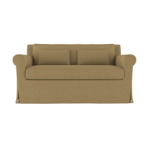 Ludlow Rolled-Arm Skirted Loveseat, 34" H x 60" W x 38" D, Box Weave Linen Alabaster, Weathered