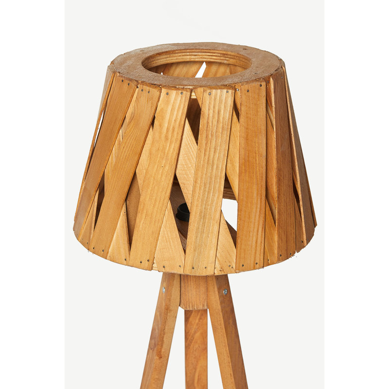 Lampe trépied en bois massif Sion, Teck naturel