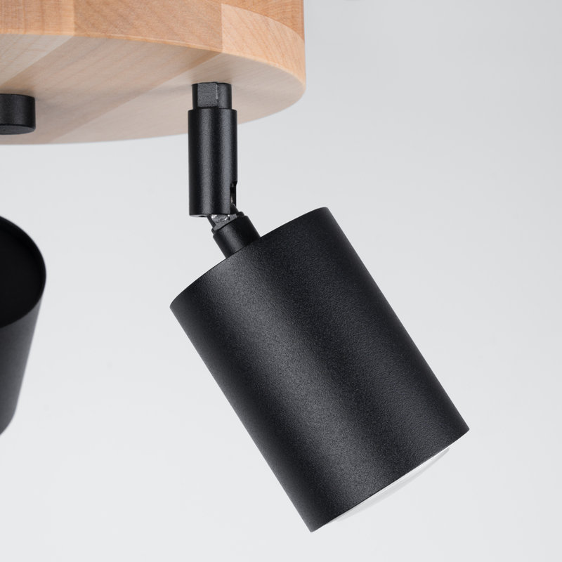 Verdo Steel Flush Mount, Black/Wood, 33x33x17 cm, 3 Lights