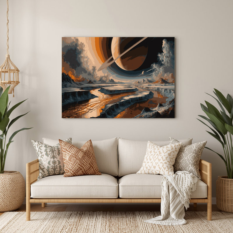 Art mural gris en métal Space Saturns Moon Titan