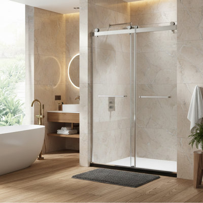 Modern 60" W X 66" H Double Sliding Frameless Shower Door With 3/8-in (10mm) Tempered Glass And Sgcc Certified
