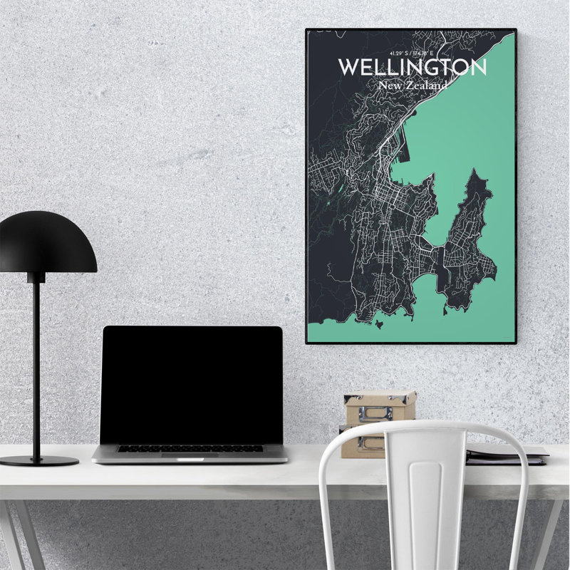 Wellington, carte de la ville, impression, H 36 po x l 24 po, Vert / gris