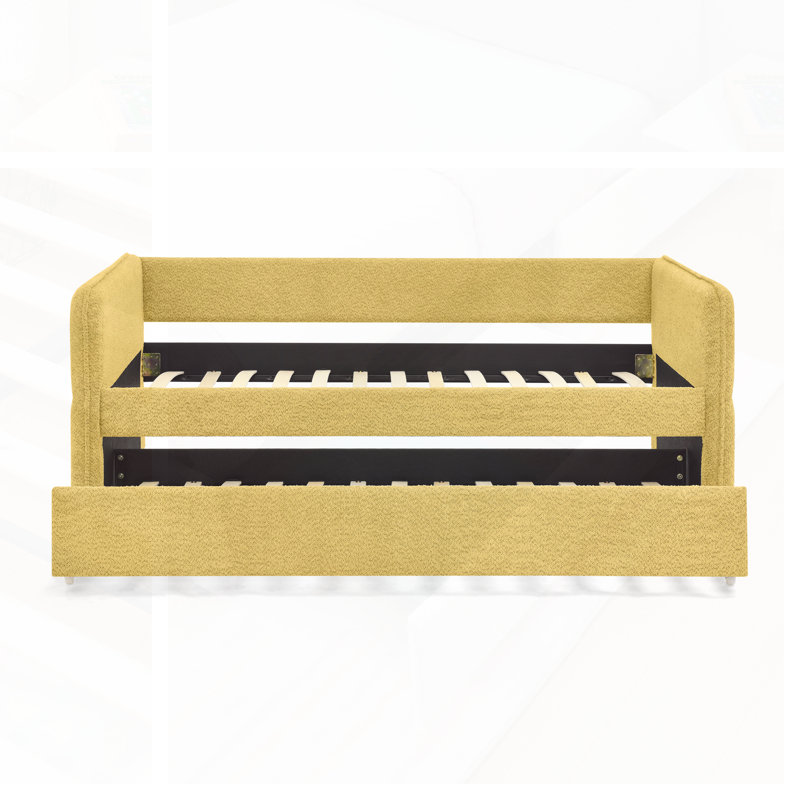 Twin Size Tufted Sofa Bed With Pop-Up Trundle, Boucle Fabric, Ideal For Comfort And Extra Sleeping Space, Twin, Yellow