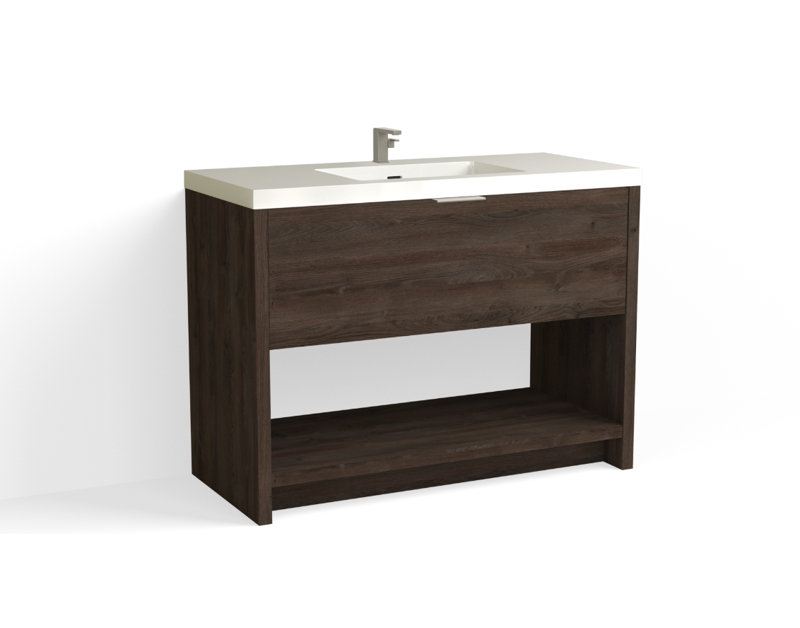 Vista 48" W Freestanding Single Bathroom Vanity, Nocino/Matte Black, White Gloss, Single-Hole