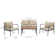 Ensemble de conversation d'extérieur 4 pièces avec coussins et table basse, détails en bois d'eucalyptus et structure en acier