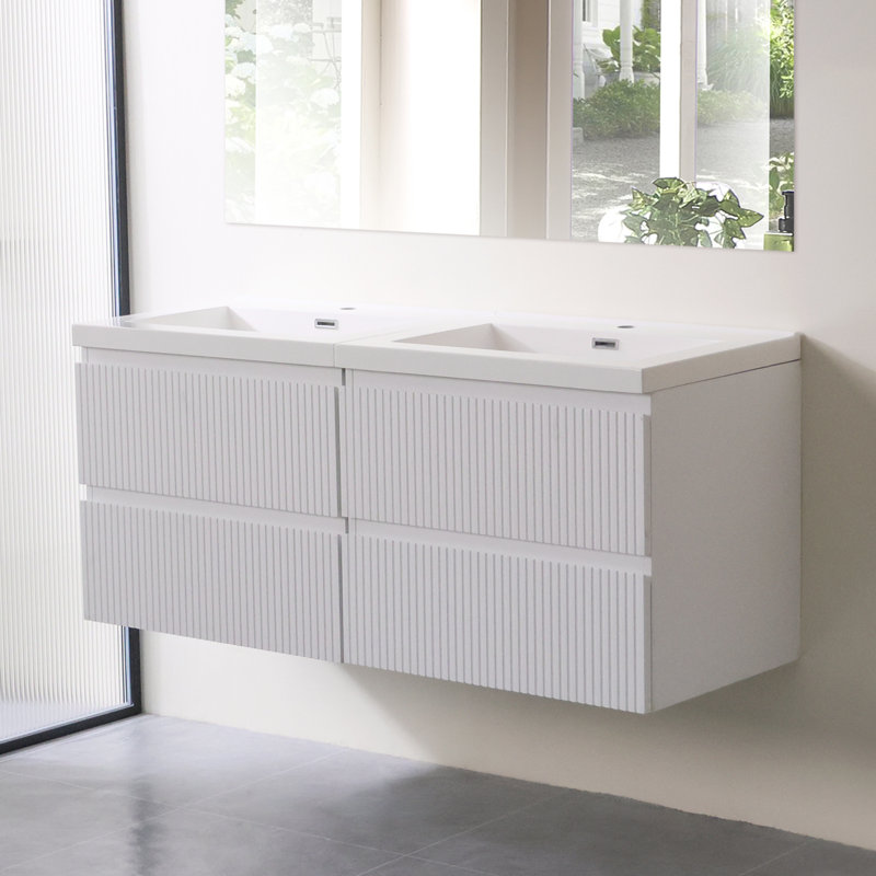 Meuble-lavabo flottant à double cuve, Blanc