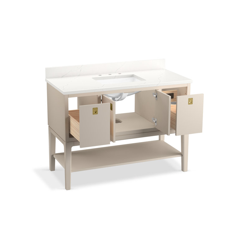 Seagrove By Studio McGee 48 in. Bathroom Vanity Cabinet With Sink And Quartz Top, Light Clay, Brass