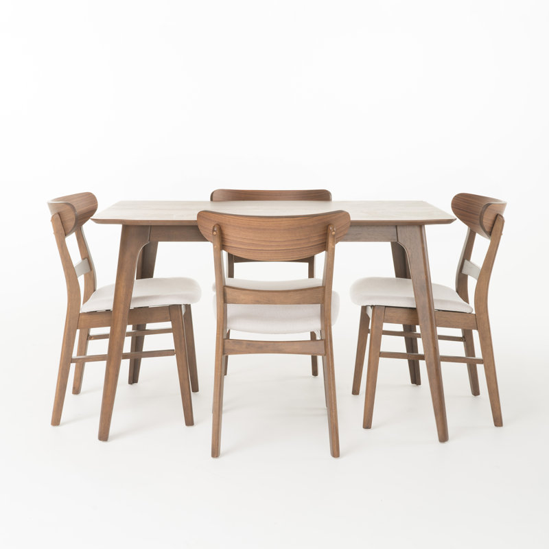 Armgart 4 - Person Four Leg Dining Set, Natural Walnut, Light Beige