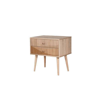 Modern Scandinavian Nightstand with Wooden Legs, 23.6 x 24.0 x 15.7 inches | 100% Melamine Coated Particle Board, UV Digital Printing | Features Multiple Shelves & Wall-Mountable Design for Extra Storage
