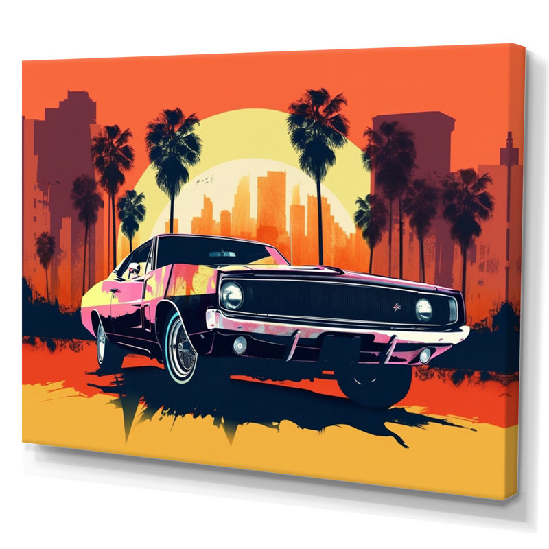 80S Groovy Cars III - Retro Car Wall Art Living Room, H 16 po x l 32 po x P 1 po